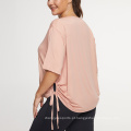 Novo tamanho plus size mulheres camisetas laterais lateral camiseta rápida de camiseta de camiseta de ginástica em branco Ginásio